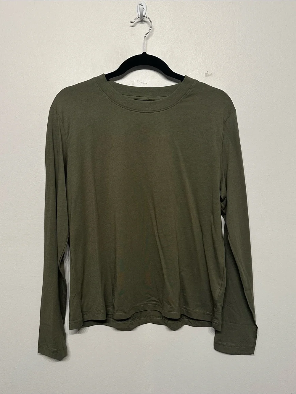 Quince Cotton Modal Relaxed Long Sleeve Tee Dark Olive Medium - Picture 3 of 8